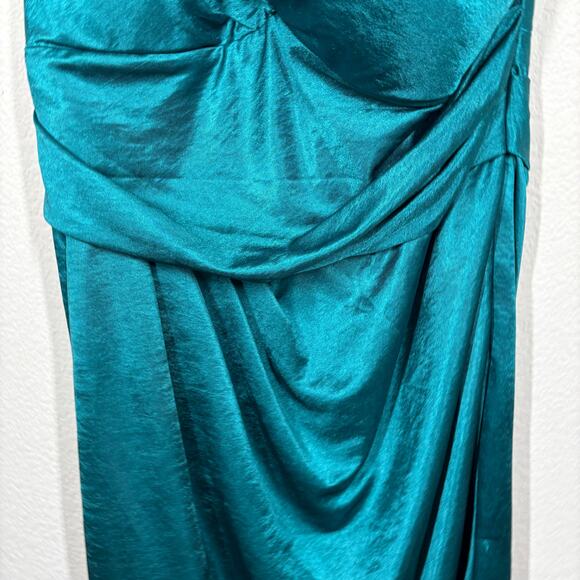 Suzi Chin For Maggy Boutique 16 Satin One Shoulder Dress Green Draped Ruched - Picture 4 of 11